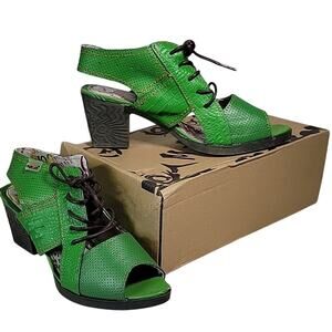 TMA Eyes & MAiA Lace Up Sandals Leather Mid Heeled Green Womens Size 7 NEW